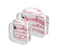 Amooorous Lot de 2 trousses de toilette décoratives roses approuvées par la TSA pour femme - Poisson de mer transparent - Pour le rasage - Rose - Pour la Saint-Valentin - 1, Rose Valentine Fish Sea, 1