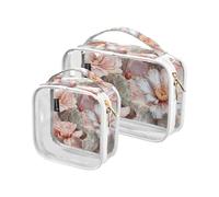 Amooorous Lot de 2 trousses de toilette décoratives roses et blanches avec motif floral transparent, approuvées par la TSA, réutilisable, grande trousse de maquillage pour homme, kit de rasage Bolsa
