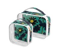 Amooorous Lot de 2 trousses de toilette décoratives transparentes à suspendre approuvées par la TSA pour femme et homme - Kit de rasage pour femme et homme, Fleur de marguerite noire, 1 size