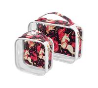 Amooorous Lot de 2 trousses de toilette décoratives transparentes à suspendre avec motif licornes et cœurs approuvées par la TSA, Licorns Heart Valentine, 1 size
