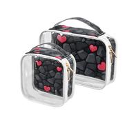 Amooorous Lot de 2 trousses de toilette décoratives transparentes à suspendre avec texture pierre noire approuvée par la TSA pour femme et homme, Texture pierre noire Valentine, 1 size