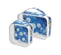 Amooorous Lot de 2 trousses de toilette décoratives transparentes à suspendre Motif pissenlits blancs approuvés par la TSA, Pissenlits blancs, 1 size
