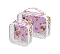 Amooorous Lot de 2 trousses de toilette décoratives transparentes à suspendre pour femme, approuvées par la TSA, Rose Valentine chiot amour, 1 size
