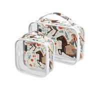 Amooorous Lot de 2 trousses de toilette décoratives transparentes approuvées par la TSA pour fille - Motif floral bohème - Réutilisables - Conforme aux normes de l'aéroport et des compagnies