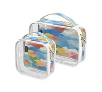 Amooorous Lot de 2 trousses de toilette décoratives transparentes approuvées par la TSA - Réutilisables - Pour homme - Kit de rasage - Gouache arc-en-ciel - Taille 1, Gouache arc-en-ciel, 1 size