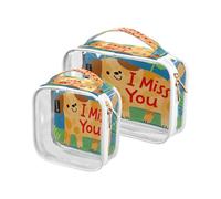 Amooorous Lot de 2 trousses de toilette décoratives transparentes avec inscription I Miss You - Motif chien marron - Approuvé par la TSA, Chien marron mignon I Miss You Cartoon, 1 size