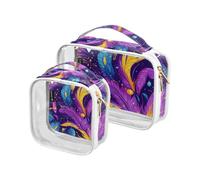 Amooorous Lot de 2 trousses de toilette décoratives transparentes avec masque de carnaval Mardi Gras jaune violet pour femme, approuvées par la TSA, résistantes à l'eau, avec fermeture éclair, Masque