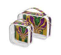 Amooorous Lot de 2 trousses de toilette décoratives transparentes avec masque de Mardi Gras de carnaval Mardi Gras Jaune Violet, Masque Carnaval Mardi Gras jaune violet, 1 size