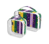 Amooorous Lot de 2 trousses de toilette décoratives transparentes avec masque de Mardi Gras pour carnaval, Mardi Gras, jaune, violet, approuvé par la TSA, Masque Carnaval Mardi Gras jaune violet, 1