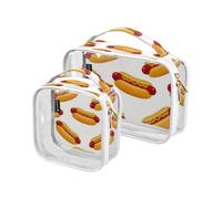 Amooorous Lot de 2 trousses de toilette décoratives transparentes avec motif Hot Dog - Approuvées par la TSA - Imperméables - Pour homme et femme - Kit de rasage - Bolsa de maquillaje, Hot dog jaune,
