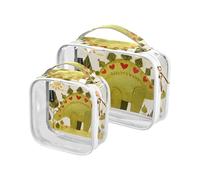 Amooorous Lot de 2 trousses de toilette décoratives transparentes en forme de cœur de dinosaure de dessin animé approuvées par la TSA pour femme et homme Kit de rasage Bolsa de maquillaje, Motif