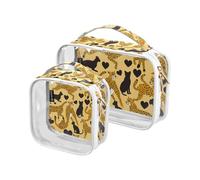 Amooorous Lot de 2 trousses de toilette décoratives transparentes en forme de cœur en forme de guépard pour voyage, approuvées par la TSA, animal guépard en forme de cœur Valentine, 1 size
