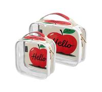 Amooorous Lot de 2 trousses de toilette décoratives transparentes et personnalisées - Approuvées par la TSA - Multifonctions - Pour femme - Essentiel de voyage - Bonjour dessin animé mignon, Hello