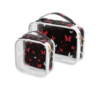 Amooorous Lot de 2 trousses de toilette décoratives transparentes pour les voyages, approuvées par la TSA pour femme, conformes aux normes aéroportuaires et aériennes, Papillons Pixel Art Valentine, 1