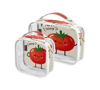 Amooorous Lot de 2 trousses de toilette Hello Cartoon mignonnes rouges transparentes décoratives à suspendre pour voyage approuvées par la TSA - Étanche - Petit kit de rasage pour homme - Bolsa de
