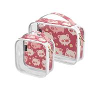 Amooorous Lot de 2 trousses de toilette mignonnes et simples en forme de cochon de dessin animé - Transparentes - Pour les voyages - Approuvées par la TSA - Imperméables - Essentiels de voyage - Bolsa