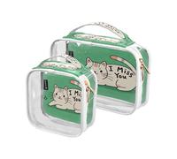 Amooorous Lot de 2 trousses de toilette pour homme avec motif de chat blanc avec inscription « I Miss You » - Article de toilette portable approuvé par la TSA - Essentiel de voyage - Bolsa de