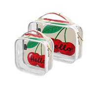 Amooorous Lot de 2 trousses de toilette transparentes à suspendre - Motif Hello Cartoon - Rouge cerise rouge - Approuvé par la TSA, Bonjour Cartoon mignon cerise rouge, 1 size