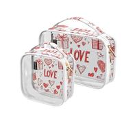 Amooorous Lot de 2 trousses de toilette transparentes décoratives à suspendre - Approuvées par la TSA - Imperméables - Pour la Saint-Valentin et l'amour, Rouge Valentine Love Surprise, 1 size