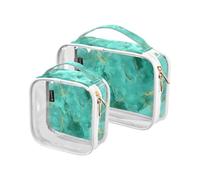 Amooorous Lot de 2 trousses de toilette transparentes décoratives pour homme avec texture marbre verdâtre doré pâle, approuvées par la TSA - Petite trousse de maquillage pour le rasage, Texture marbre