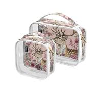 Amooorous Lot de 2 trousses de toilette transparentes décoratives Sika avec motif de cerf et fleurs - Approuvées par la TSA - Pour homme - Trousse de rasage pour homme, Fleur de cerf Sika, 1 size,