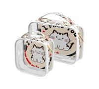 Amooorous Lot de 2 trousses de toilette transparentes et décoratives avec motif de chat blanc I Miss You - Approuvé par la TSA - Pour femme - Indispensable de voyage, Chat blanc mignon I Miss You