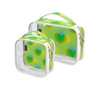 Amooorous Lot de 2 trousses de toilette transparentes pour homme avec dégradé de couleur jaune et vert dégradé Valentine Love Trousse de voyage approuvée par la TSA, Dégradé jaune-vert Valentine Love,