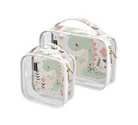 Amooorous Lot de 2 trousses de voyage transparentes décoratives pour bébé dinosaure - Style dessin animé - Couleurs pastel - Approuvées par la TSA - Pour femme - Essentiel de voyage, dessin animé bébé