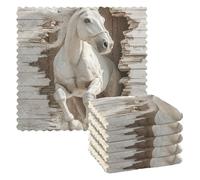 Amooorous Lot de 6 torchons à vaisselle en coton éponge 3D avec motif de cheval, tissu absorbant, séchage classique, Martillo para cocina, 27,9 x 27,9 cm