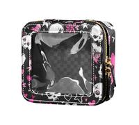 Amooorous Love You To Death - Petite trousse de maquillage transparente avec tête de mort et cœur de pêche pour sac à main - Trousse de toilette de voyage portable pour femme, Love You To Death Crâne
