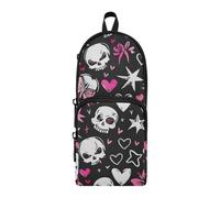 Amooorous Love You To Death Trousse à crayons en nylon 3 compartiments Motif tête de mort et cœur de pêche 1600 ml
