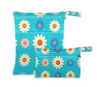 Amooorous Lovely Daisy Floral Peach White Blue Lot de 2 sacs de sport lavables pour maillot de bain avec poignées pour yoga, bain