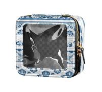 Amooorous Mini trousse de maquillage transparente avec motifs floraux vintage bohème pour voyage Bleu, Bleu Vintage Boho Floral Patterns, 1 size