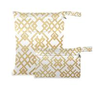 Amooorous Motif géométrique plat motif rouleau doré résistant aux chocs sac étanche 2 pièces essentiels de voyage en vol avec poignée pour voyage, voyage