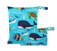 Amooorous Ocean Whale Turtle Fish Blue Sea Lot de 2 grands sacs humides réutilisables pour bébé avec poignées pour piscine, salle de sport