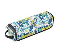 Amooorous Organiseur d'outils 2 en 1 avec tapis de fer à friser étanche pour fer à friser, fer à lisser, sèche-cheveux plat, sac de voyage pour chiot bleu et blanc, Chiot bleu et blanc de dessin