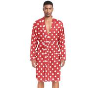 Amooorous Peignoir de bain rouge à pois pour homme - Grande robe d'été - Col en V - Chemise de nuit Bata de Verano para Hombre pour la maison et la plage - L