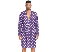 Amooorous Peignoir de bain violet à pois pour homme avec poches peignoirs de bain pour homme robe de nuit col en V chemise de nuit tunique para hombres pour salle de bain L
