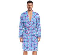 Amooorous Peignoir tendance à pois bleu pêche pour homme avec poches Robe de bain Chemise de nuit Chemise de nuit pour homme Regalos para Hombre caros After Shower L