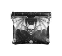 Amooorous Petite trousse de maquillage en cuir synthétique noir gothique avec motif tête de mort maléfique pour homme et femme, Crâne maléfique noir gothique, 1 size