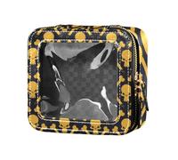 Amooorous Petite trousse de maquillage transparente avec fermeture éclair Motif squelette d'Halloween Noir, Squelette d'Halloween noir, 1 size