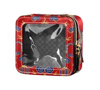 Amooorous Petite trousse de maquillage transparente avec motif dragon chinois traditionnel rouge et bleu, Motif dragon chinois traditionnel rouge et bleu, 1 size