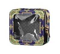 Amooorous Petite trousse de maquillage transparente avec motifs floraux vintage bohème pour articles de toilette et cosmétiques pour voler, Bleu Vintage Boho Floral Patterns, 1 size