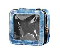 Amooorous Petite trousse de maquillage transparente bleue translucide pour sac à main, trousse de voyage pour articles de toilette, trousse de maquillage avec fermeture éclair pour femme,