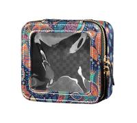 Amooorous Petite trousse de maquillage transparente style ethnique cachemire fleur de cajou tatouage tatouage pour sac à main sacs de voyage pour articles de toilette trousse de maquillage en cuir