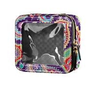 Amooorous Petite trousse de toilette transparente style ethnique cachemire noix de cajou fleur jambon tatouage pour femme, Tatouage au jambon de style ethnique cachemire fleur de cajou, 1 size