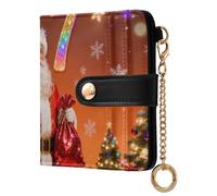 Amooorous Portefeuille pliable et compact en cuir synthétique avec inscription « Merry Christmas Santa Claus Six Seven » pour femme