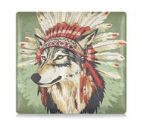 Amooorous Portefeuille pour cartes d'immatriculation et d'assurance en cuir de cowboy de l'Ouest indien avec loup tribal - Vert, Coiffe indienne de cowboy western loup tribal vert, 1 size