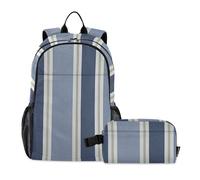 Amooorous Sac à dos bleu à rayures verticales avec sac à déjeuner, cartable et boîte à déjeuner pour garçons de 10 à 12 ans, Rayures verticales bleues