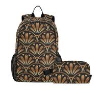 Amooorous Sac à dos de luxe marron et doré pour l'école et le déjeuner, sac à dos d'école avec sac à déjeuner, sacs d'école pour garçons âgés de 8 à 10 ans, Motif de luxe marron et doré